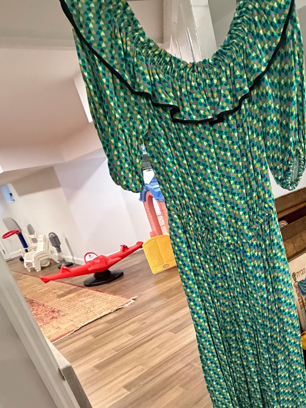 Philosophy Green Geometric Ruffle Midi Dress